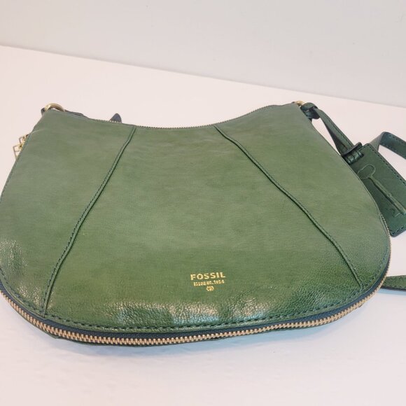 Vtg Fossil Emerald Green Leather Shoulder Hobo Purse Bag Zip Expand READ - Picture 7 of 9